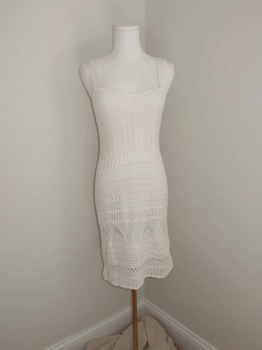 Abercrombie: Women's Cream Crochet Knit Sundress with Spaghetti Straps